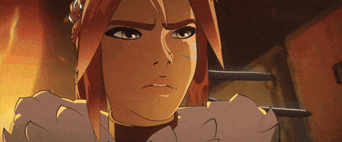 a close up of a cartoon character 's face with red hair