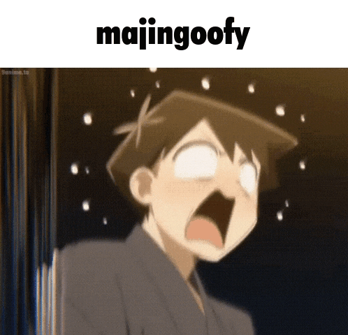 a cartoon character with a surprised look on his face and the words majingoofy above him
