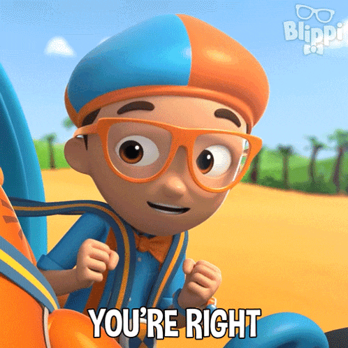a cartoon character says you 're right while sitting in a car