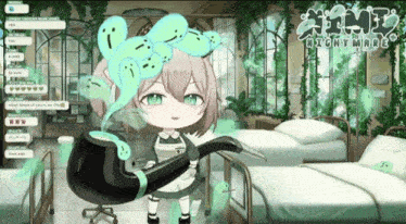a girl holding a pipe with ghosts coming out of her head and the words nightmare on the bottom