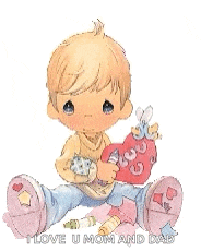 a precious moments boy is sitting down holding a heart