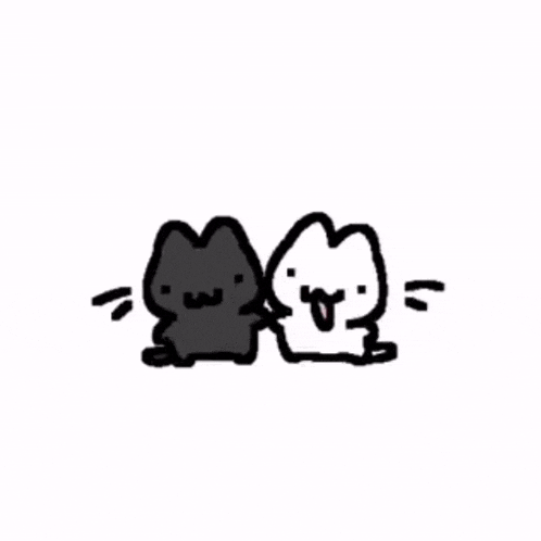 a black and white drawing of two cats standing next to each other on a white background .