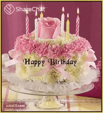 a birthday cake with flowers and candles and the words happy birthday