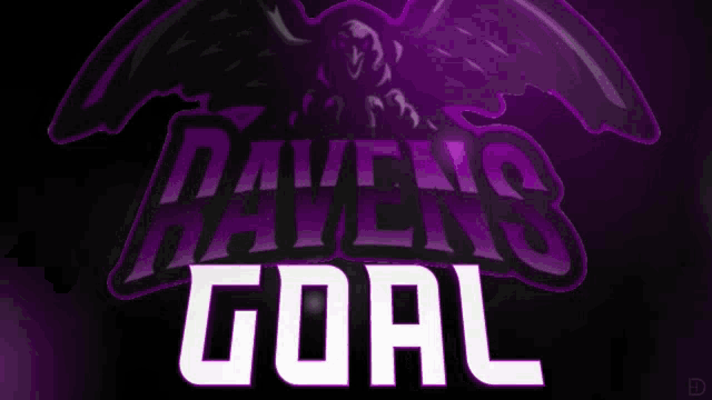 a purple and white logo for the ravens goal team