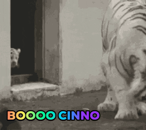 a white tiger is standing in front of a door and looking at another tiger in a cage .