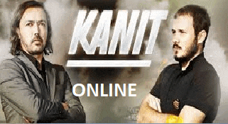 two men standing next to each other with their arms crossed in front of a sign that says kamit online .