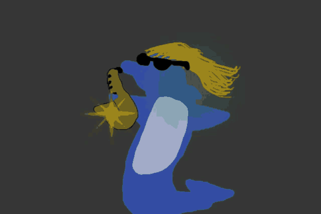 a drawing of a dolphin playing a saxophone with sunglasses on
