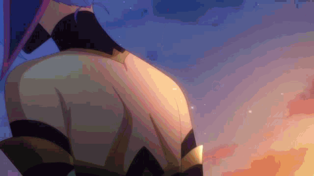 a close up of a cartoon character 's butt with a sunset in the background