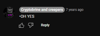 a black screen with a reply from cryptobrine and creepers