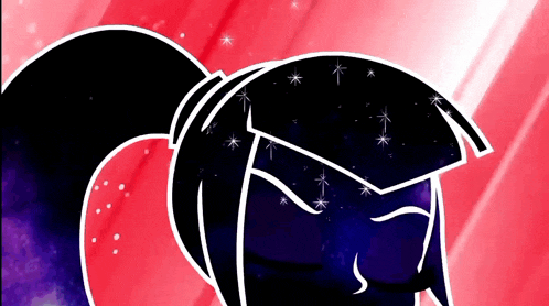 a drawing of twilight sparkle with a ponytail on a red background