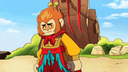 a cartoon of a monkey standing in front of a building