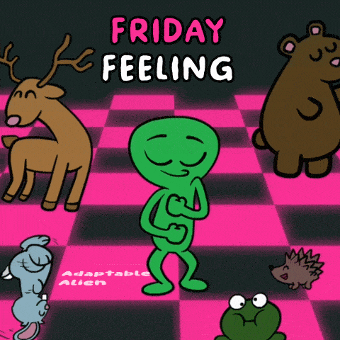 a cartoon of a green alien with the words friday feeling
