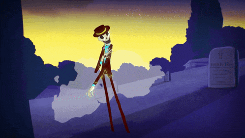 a cartoon drawing of a skeleton standing in front of a gravestone that says robert dean