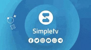 the simpletv logo is on a blue background with a circle around it .