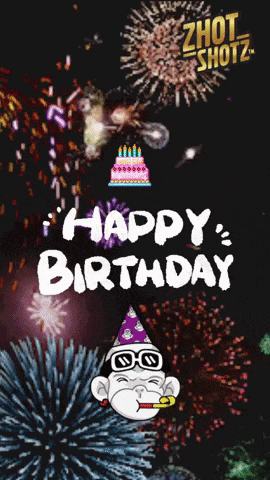 a birthday card with a monkey smoking a cigarette and a cake with candles