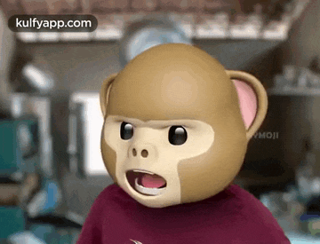 a cartoon monkey wearing a red shirt and a monkey mask is making a funny face .