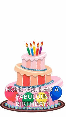 a birthday cake with candles and balloons with the words hope you had a fabulous birthday