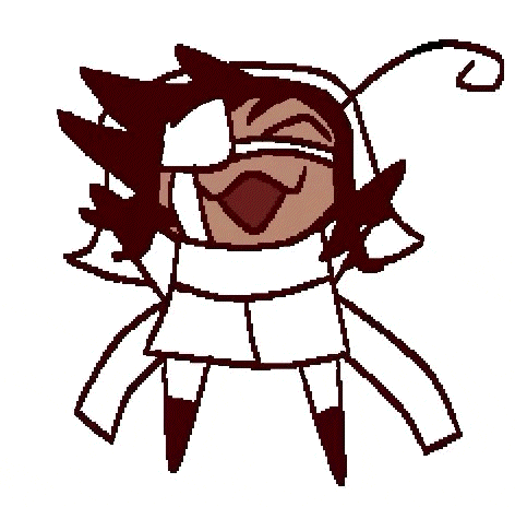 a pixel art drawing of a person with a scarf around their neck and a hat .