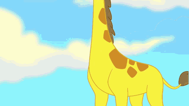 a cartoon giraffe is standing in front of a blue sky