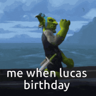a picture of shrek with the words me when lucas birthday written on it