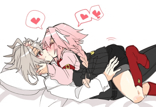 a drawing of a girl kissing a boy with hearts behind them