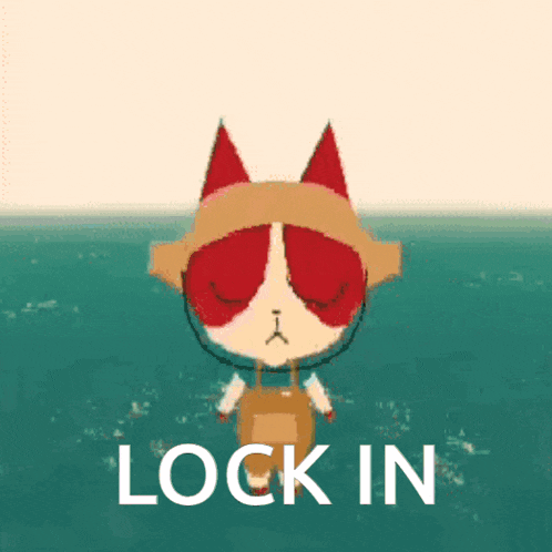 a cartoon cat is swimming in the ocean with the words lock in written below it