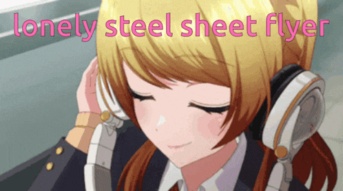 a girl wearing headphones with the words " lonely steel sheet flyer " below her