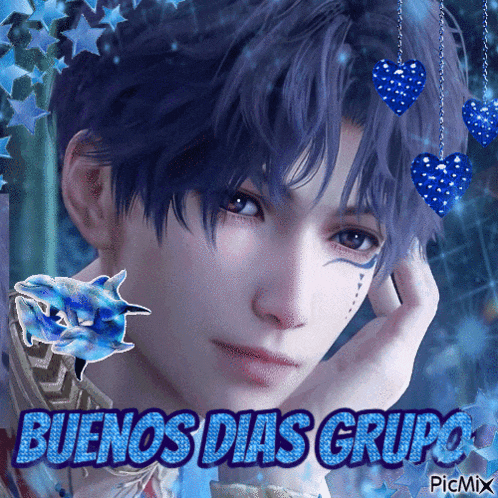 a picture of a boy with the words buenos dias grupo