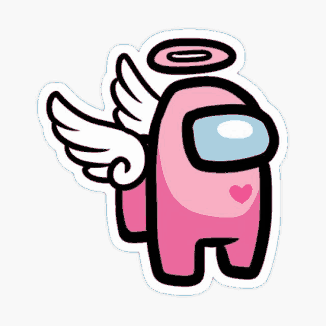 a pink among us character with angel wings and a heart on his chest .