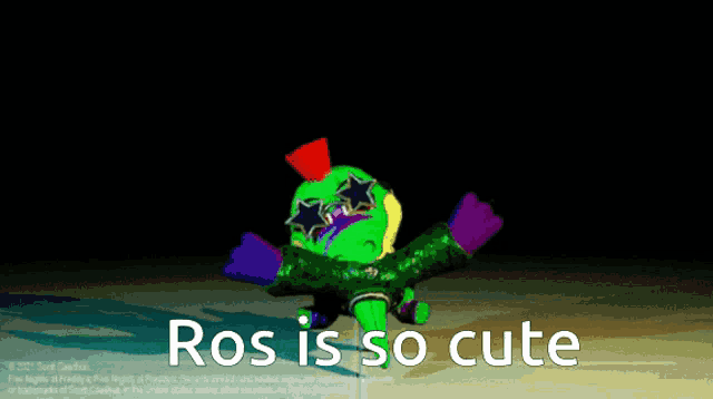 a cartoon character with the words ros is so cute