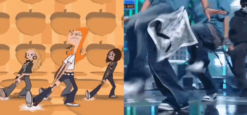 a cartoon of perry the platypus next to a cartoon of a person dancing