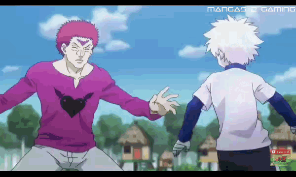 two anime characters are standing next to each other with the word manga on the top