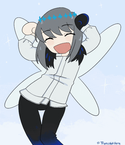 a drawing of a girl with wings and the words trans not here on the bottom