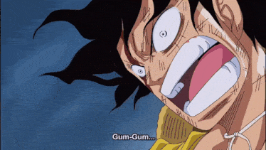 a cartoon character says gum-gum on the bottom of his mouth