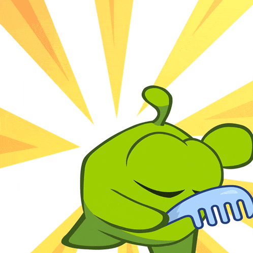 a green cartoon character is holding a comb in his hand