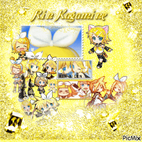 a collage of anime characters with the name rin kagamiee on the top