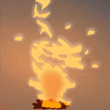 a painting of a sunset over a body of water with a large explosion in the distance