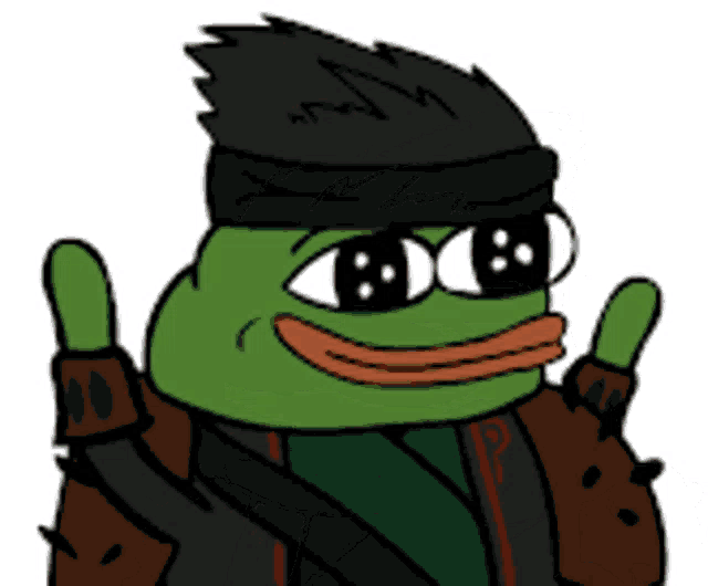 a cartoon of a green frog wearing sunglasses and a black hat giving a thumbs up