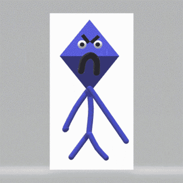 a blue cartoon character is standing next to a white board