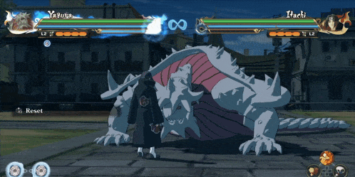 a video game is being played with a character named itach