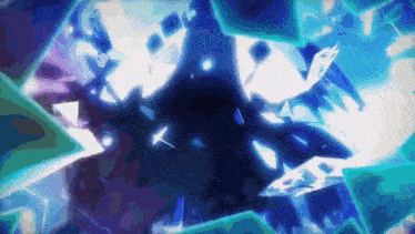 a blue and purple background with a few pieces of glass