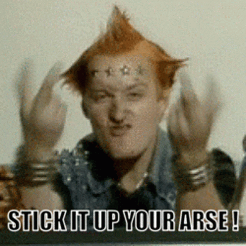 Two Finger Salute Up Your Arse GIF - Two Finger Salute Up Your Arse Stick It GIFs