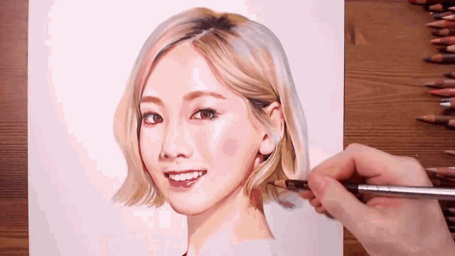 a drawing of a woman with short blonde hair