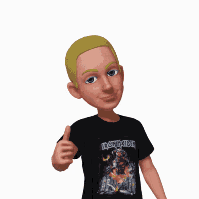 a man wearing a black iron maiden t-shirt