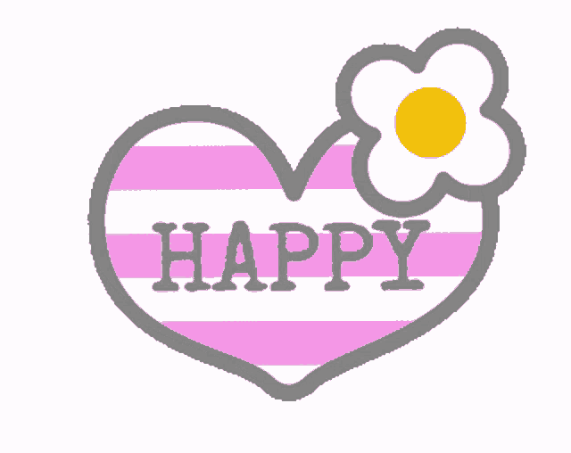 a pink and white heart with the word happy written on it