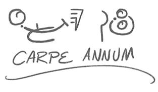 a black and white drawing of carpe annum written in a foreign language on a white background .