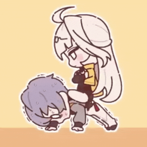 a cartoon of a girl sitting on top of a man .