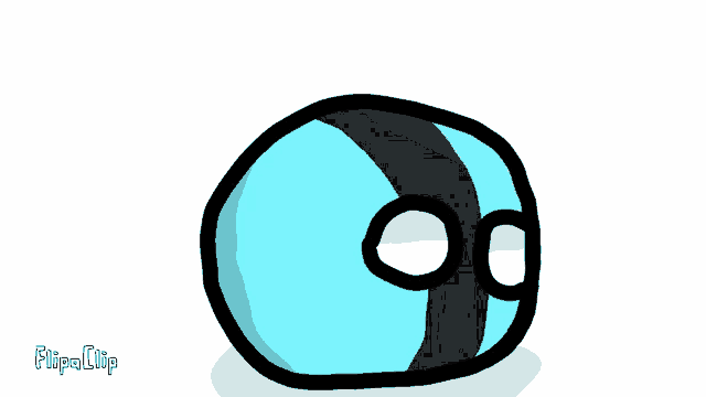 a cartoon drawing of a blue and black ball with the words flipa clip written below it