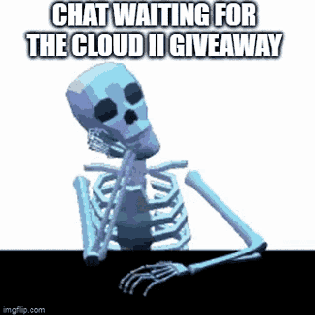 a skeleton is sitting at a table and waiting for the cloud ii giveaway