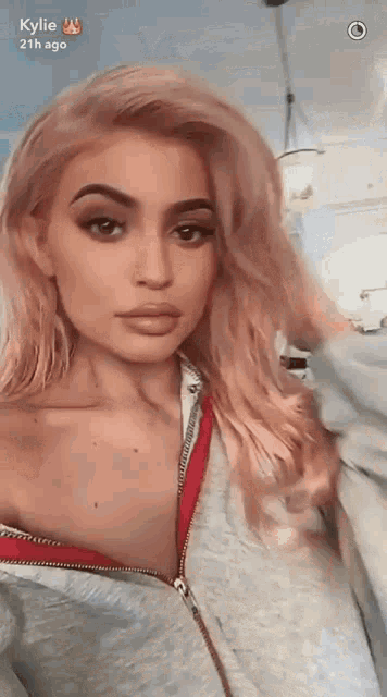a close up of a woman 's face with the name kylie on the bottom